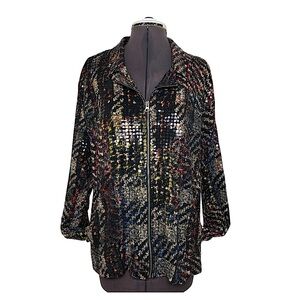 N Touch Clear Sequined Lightweight Zipper Pockets Multicolor Disco Jacket XL